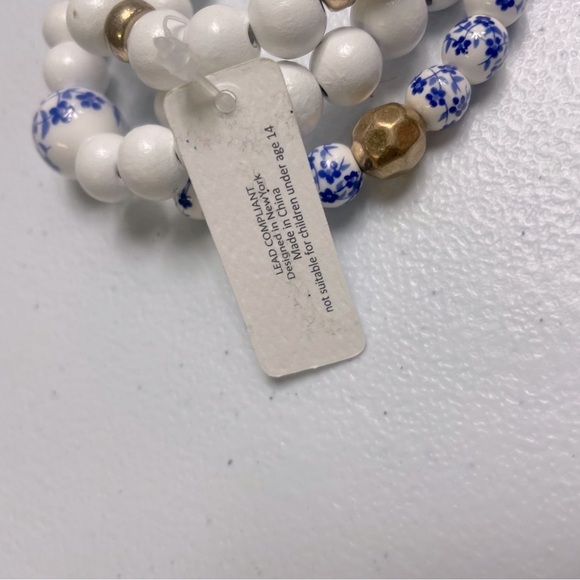 Chic Beaded Bracelet Set - White, Blue, Gold - Picture 3 of 4